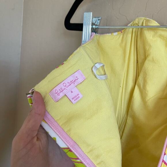 Lilly Pulitzer Crystal Skipping on Sunshine Yellow Pink Beaded Strapless Dress 4 - Picture 8 of 9
